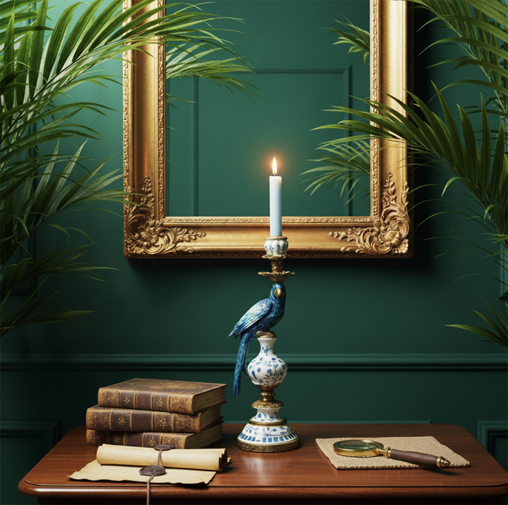 candelabro loro azul ambiente 2