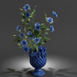 Jarrón piña con flores azules