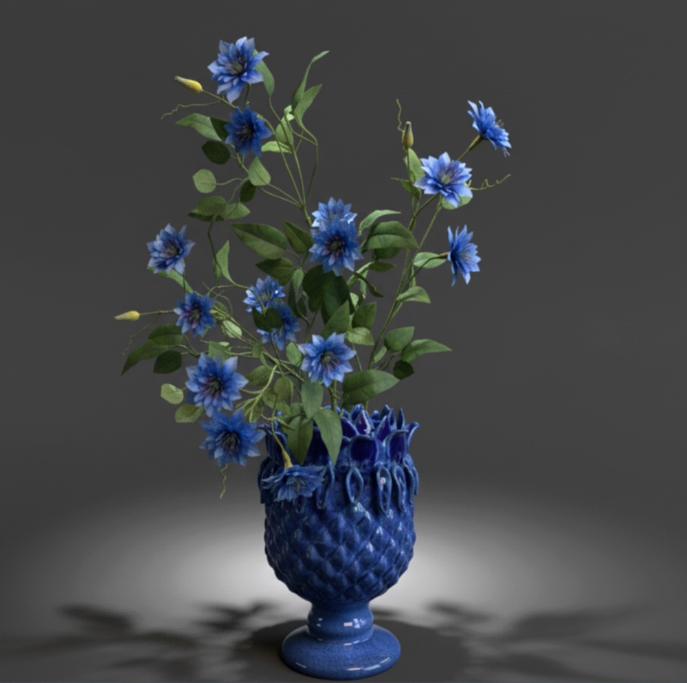 Jarrón piña con flores azules
